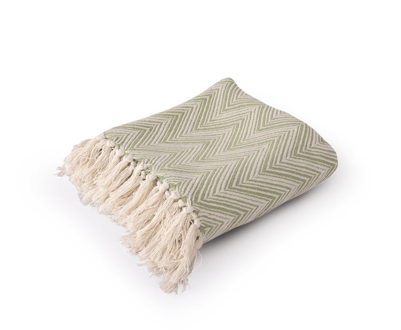 SASHAA WORLD Zig-Zag Patterned Green Ivory Woven Throw | Ideal for Living Room, Sofa, Bed, and Chair | 130X160 Cm - Image 4