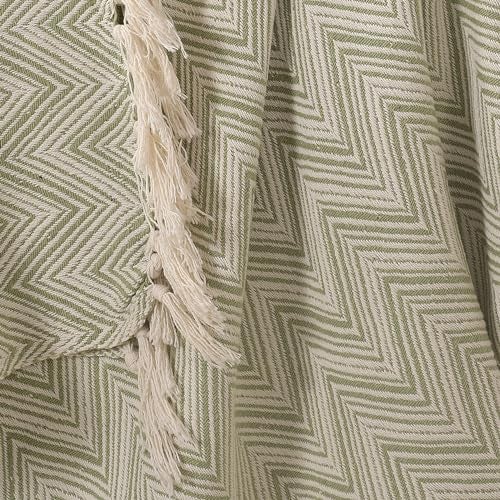 SASHAA WORLD Zig-Zag Patterned Green Ivory Woven Throw | Ideal for Living Room, Sofa, Bed, and Chair | 130X160 Cm - Image 3