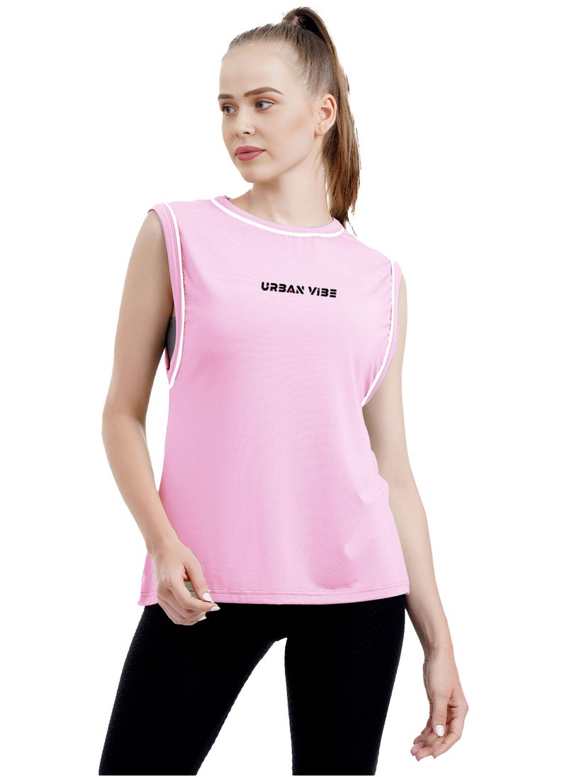 Selecta Now - Ladies Sleeveless Cotton T-Shirt Baby Pink Breathable Contrast Piping Tank Top Soft Stretchable Women’s T Shirt - Image 1