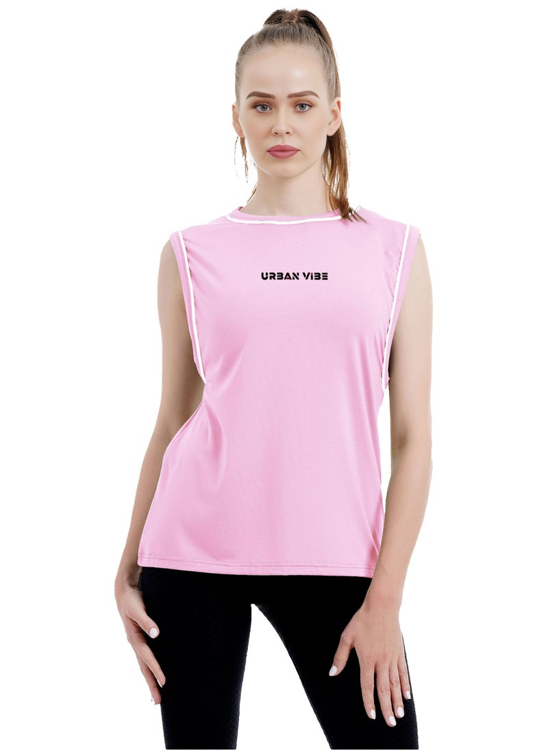 Selecta Now - Ladies Sleeveless Cotton T-Shirt Baby Pink Breathable Contrast Piping Tank Top Soft Stretchable Women’s T Shirt - Image 1