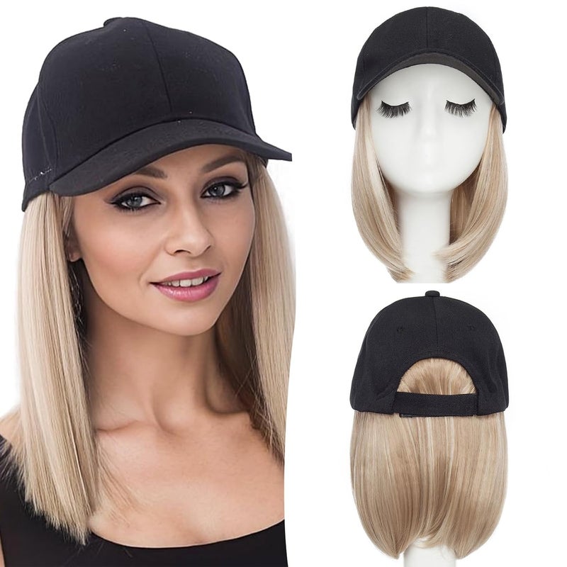 SEGO Baseball Cap with Hair Extensions for Women Heat Resistant Synthetic 6 Adjustable Short Straight Hairpiece Replacement Wigs in Hat for Girls