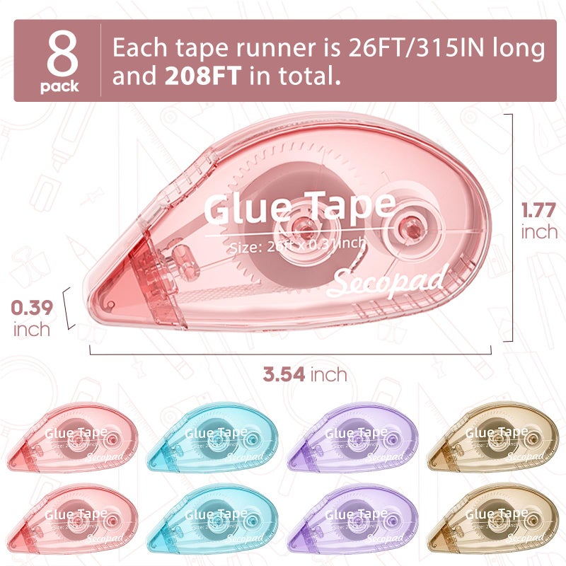 Secopad 8 Pack Scrapbook Tape  Double Sided Tape For Crafts  Adhesive Glue Runner For Scrapbooking Journaling Supplies  Glue Roller For Kids And Adults School Office Teacher Supplies  0.3In X 26Ft - Image 5
