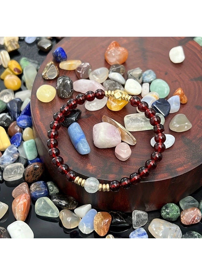 سوار الياقوت الأحمر الجاذب للرخاء - حجر الحظ، مجوهرات من خرزات الكريستال الطبيعية المرنة من الحجارة الطبيعية، هدايا للنساء والرجال غير الجنسي، مجوهرات عصرية، قطر 6 مم - Image 3