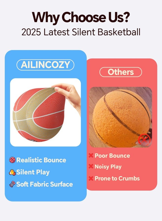 كرة سلة ALLINCOZY صامتة وخالية من الفوضى، كرة سلة مغطاة بالقماش وإسفنج ناعم بدون هواء، ارتداد عالٍ، كرة تدريب صامتة، عبوة هدايا، آمنة للأنشطة الداخلية، لون برتقالي مختلط - Image 2