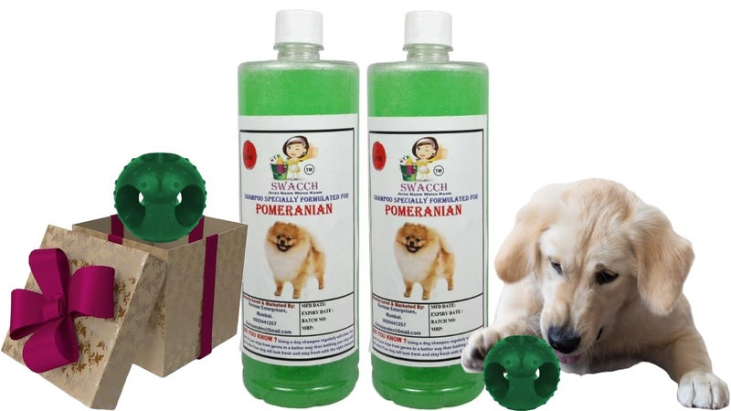 swacch Pet Shampoo | Puppy Safe Shampoo | PH Balanced | Ditch to Itch for Pomeranian Dog Shampoo 2 Litre (Neem Alovera) + Goofy Ball Chew Toy Combo Pack - Image 1