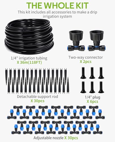 HIRALIY 118FT Greenhouse Misting Drip Irrigation Kit, Hanging Plant Watering, Garden Watering System with 1/4" Blank Tubing and Misting Nozzles, Quick Connector Design Automatic Irrigation System - Image 5
