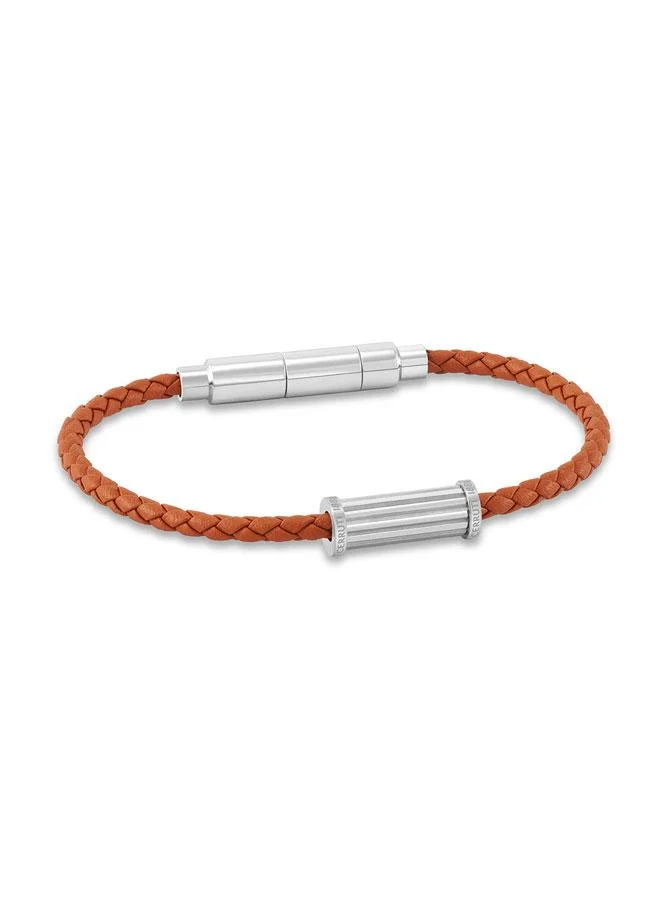 شيروتي 1881 Marcello Orange Braided Leather Bracelet for Men 180mm