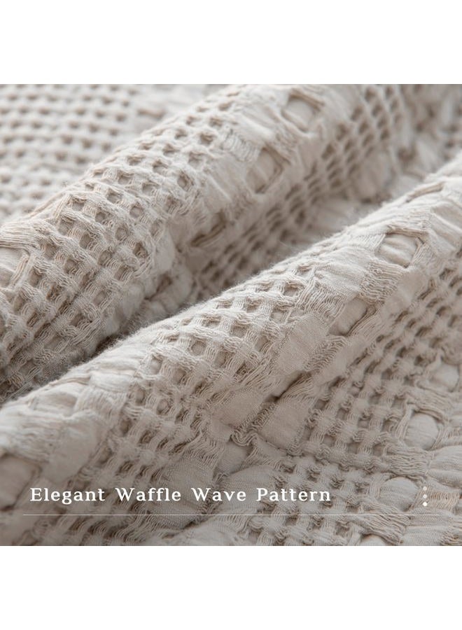 CozyTide غطاء سرير ملكي كبير 128x120، 100% قطن، مجموعة لحاف ويفل شوفان كبيرة، 3 قطع، ناعمة وخفيفة الوزن، مجموعة أغطية سرير ملكية كبيرة لجميع الفصول - Image 3