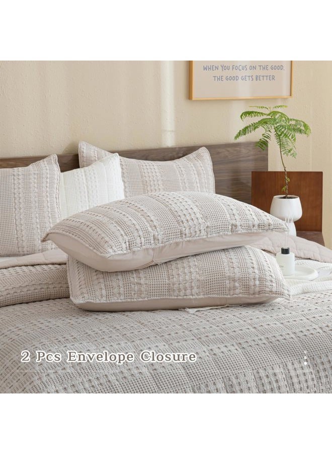 CozyTide غطاء سرير ملكي كبير 128x120، 100% قطن، مجموعة لحاف ويفل شوفان كبيرة، 3 قطع، ناعمة وخفيفة الوزن، مجموعة أغطية سرير ملكية كبيرة لجميع الفصول - Image 5
