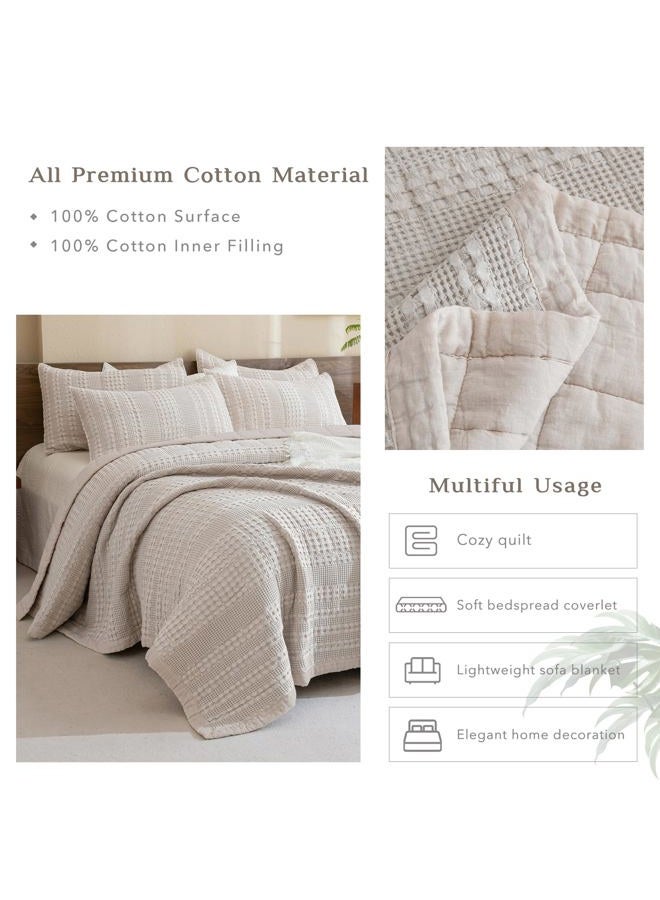CozyTide غطاء سرير ملكي كبير 128x120، 100% قطن، مجموعة لحاف ويفل شوفان كبيرة، 3 قطع، ناعمة وخفيفة الوزن، مجموعة أغطية سرير ملكية كبيرة لجميع الفصول - Image 4