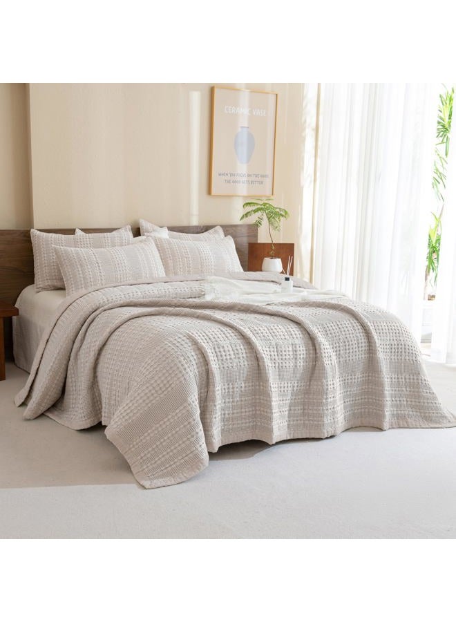 CozyTide غطاء سرير ملكي كبير 128x120، 100% قطن، مجموعة لحاف ويفل شوفان كبيرة، 3 قطع، ناعمة وخفيفة الوزن، مجموعة أغطية سرير ملكية كبيرة لجميع الفصول - Image 1