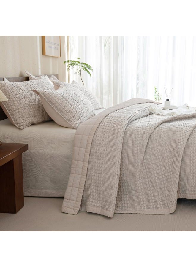 CozyTide غطاء سرير ملكي كبير 128x120، 100% قطن، مجموعة لحاف ويفل شوفان كبيرة، 3 قطع، ناعمة وخفيفة الوزن، مجموعة أغطية سرير ملكية كبيرة لجميع الفصول - Image 2