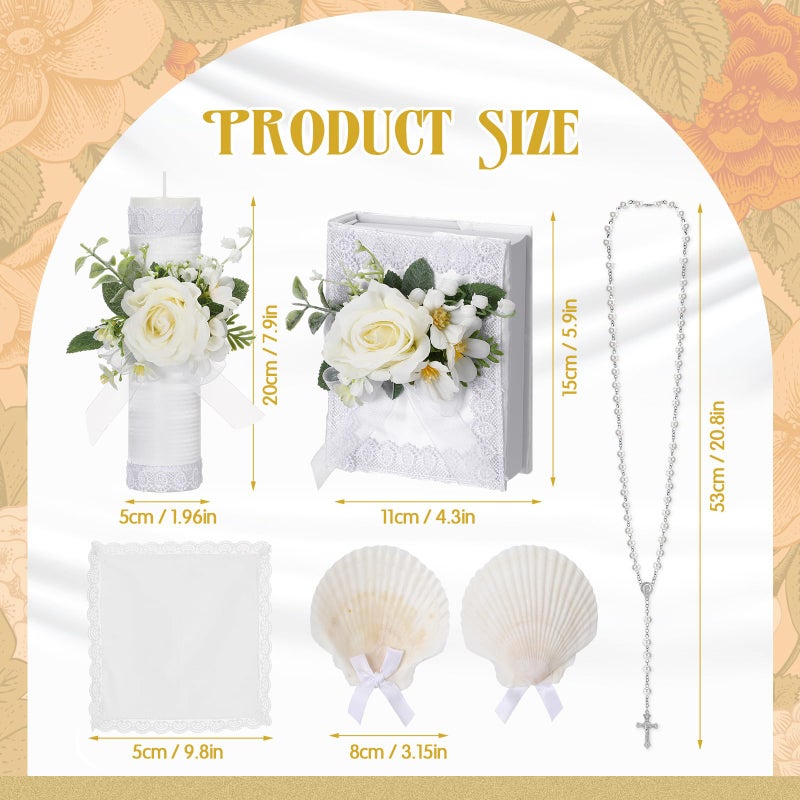Threlaco 5 Pcs Baptism Candle Set for Boys Girls Included Catholic Devotional Candle with Flower, Baptism Towel, Rosary, Bible for Christenings Baptismal Party Favors(White) - Image 3
