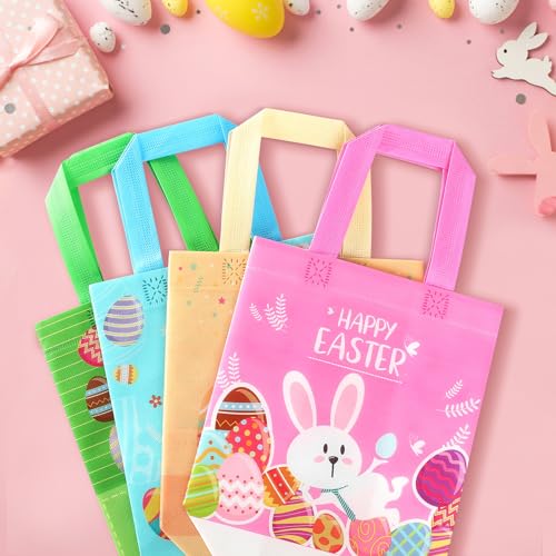 YANGTE Easter Gift Bags Bulk 16 Pack Reusable Party Bags with Handles, Colorful Egg Hunt Baskets for Kids, Bunny Treat Bag, Durable Easter Favor Basket for Candy & Gifts - Image 5