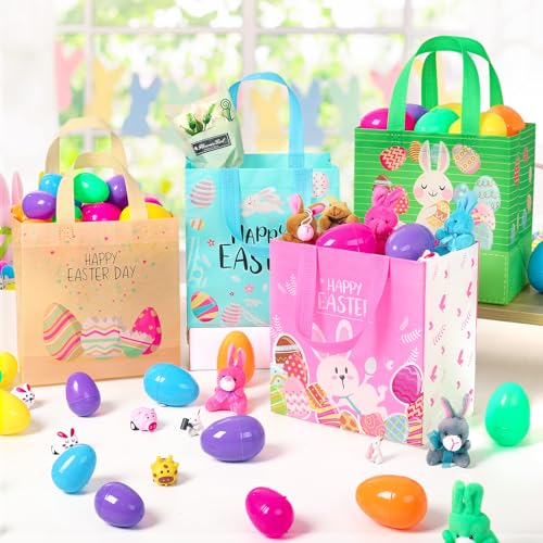 YANGTE Easter Gift Bags Bulk 16 Pack Reusable Party Bags with Handles, Colorful Egg Hunt Baskets for Kids, Bunny Treat Bag, Durable Easter Favor Basket for Candy & Gifts - Image 3