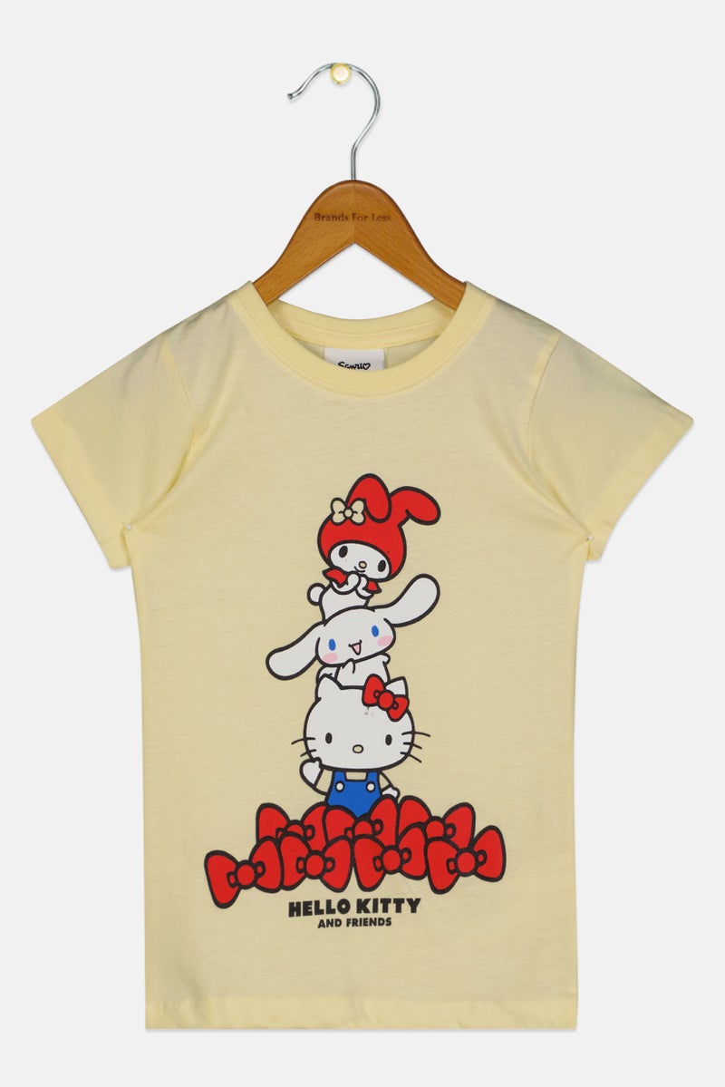 Hello Kitty Toddlers Girl Short Sleeve Graphic Print T-Shirt, Yellow - Image 1