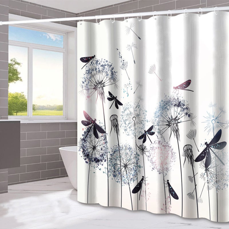 Waterproof Shower Curtain 1.8 * 2 M Instant-drying Fabric - Built-in No-drill Hooks Fresh Plant Shower Curtain for Home Bathroom - Image 1