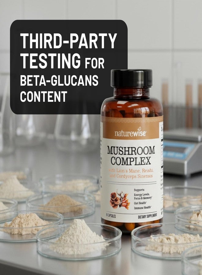 نايتشور وايز مكمل غذائي NatureWise Mushroom Complex - مع فطر عرف الأسد العضوي + فطر الريشي وفطر الكورديسيبس الصيني - مكمل غذائي من عرف الأسد مع فطر عضوي - نباتي - غير معدل وراثيًا - صنع في الولايات المتحدة الأمريكية - 90 كبسولة [تكفي لمدة 30 يومًا] - Image 5