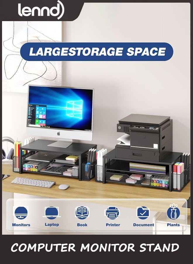 لينند منظم المكتب والاكسسوارات, 2-الطبقة الكمبيوتر شاشة الوقوف رايزر مع الدرج و 2 حاملات القلم, مكتب مكتب الملحقات للإمدادات المكتبية, أسود - Image 4