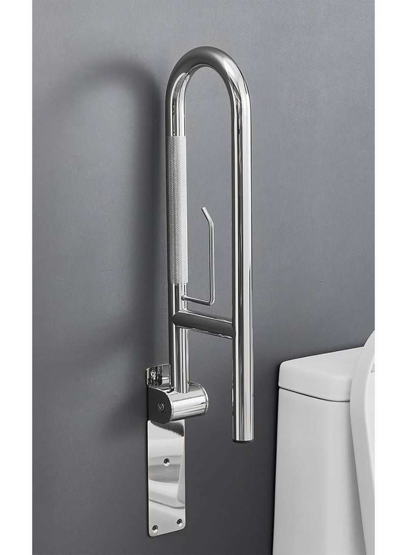 VITION 75cm Toilet Grab Bar Handle with Tissue Holder, Flip-Up Knurled Stainless Steel Anti Slip Bathroom Hand Rail Support for Elderly Seniors Disabled Pregnant (Chrome) - Image 5