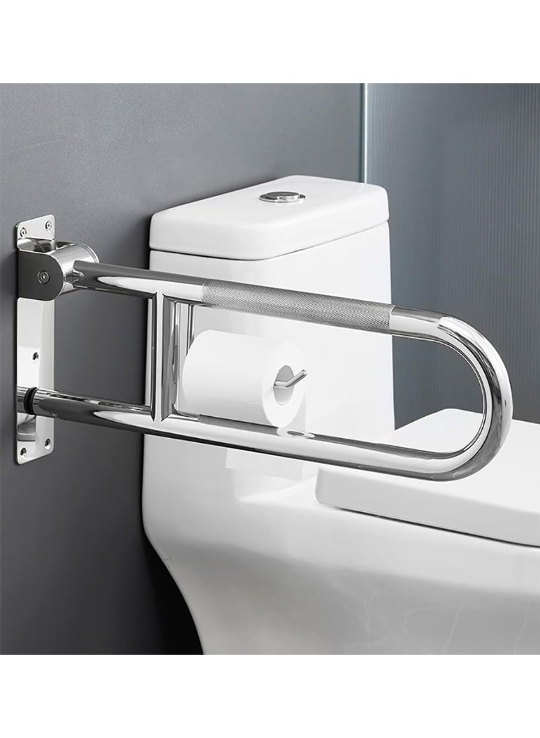 VITION 75cm Toilet Grab Bar Handle with Tissue Holder, Flip-Up Knurled Stainless Steel Anti Slip Bathroom Hand Rail Support for Elderly Seniors Disabled Pregnant (Chrome) - Image 1