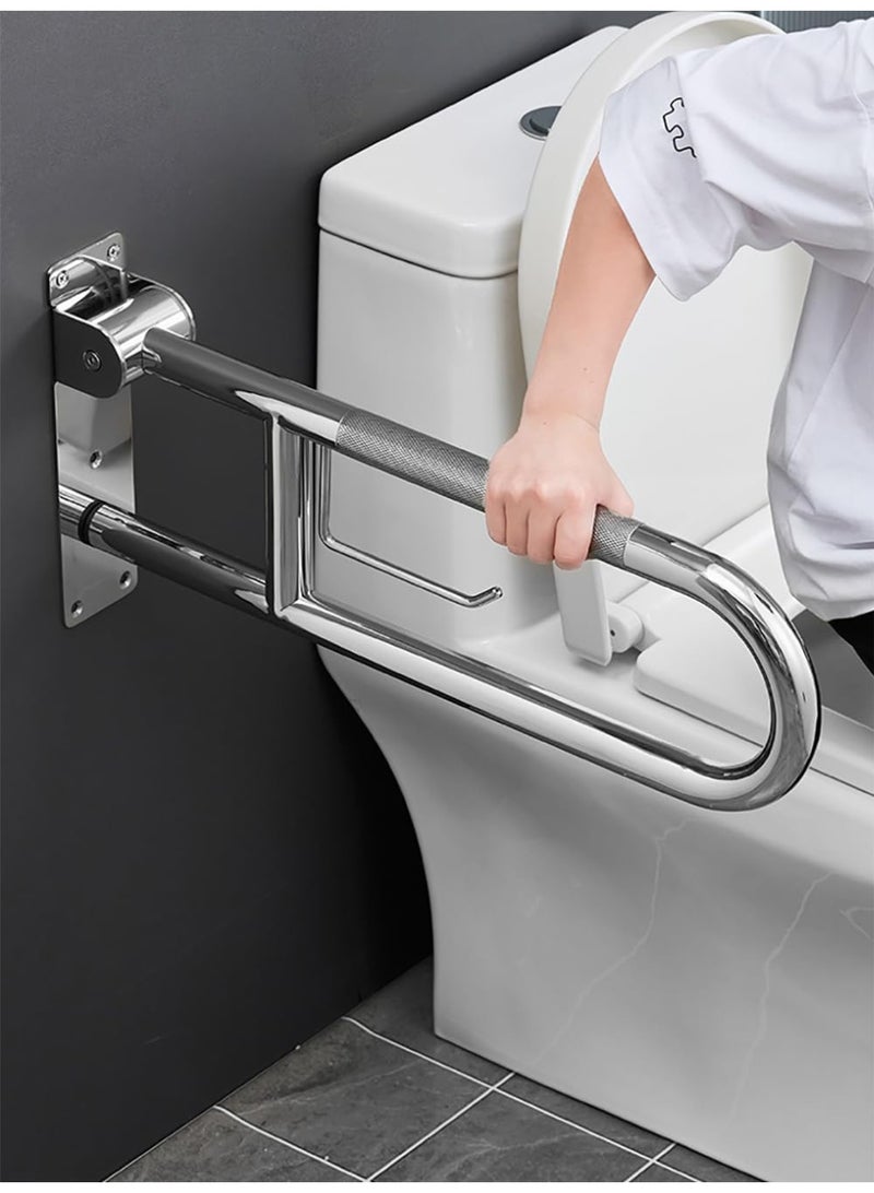VITION 75cm Toilet Grab Bar Handle with Tissue Holder, Flip-Up Knurled Stainless Steel Anti Slip Bathroom Hand Rail Support for Elderly Seniors Disabled Pregnant (Chrome) - Image 3