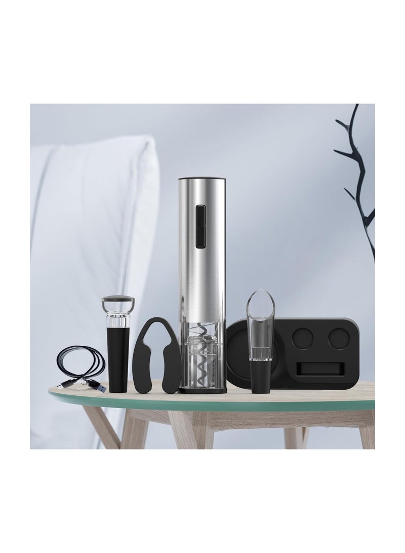 SYOSI Wine Bottle Electric Opener Set, Rechargeable 5 in 1 Automatic Wine Bottle Opener with Vacuum Stopper, Pourer, and Foil Cutter, Ideal Gift for Wine Lovers - Image 3