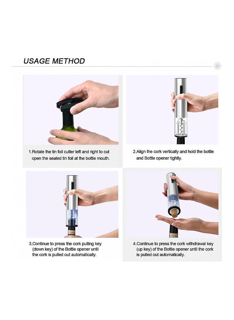 SYOSI Wine Bottle Electric Opener Set, Rechargeable 5 in 1 Automatic Wine Bottle Opener with Vacuum Stopper, Pourer, and Foil Cutter, Ideal Gift for Wine Lovers - Image 4