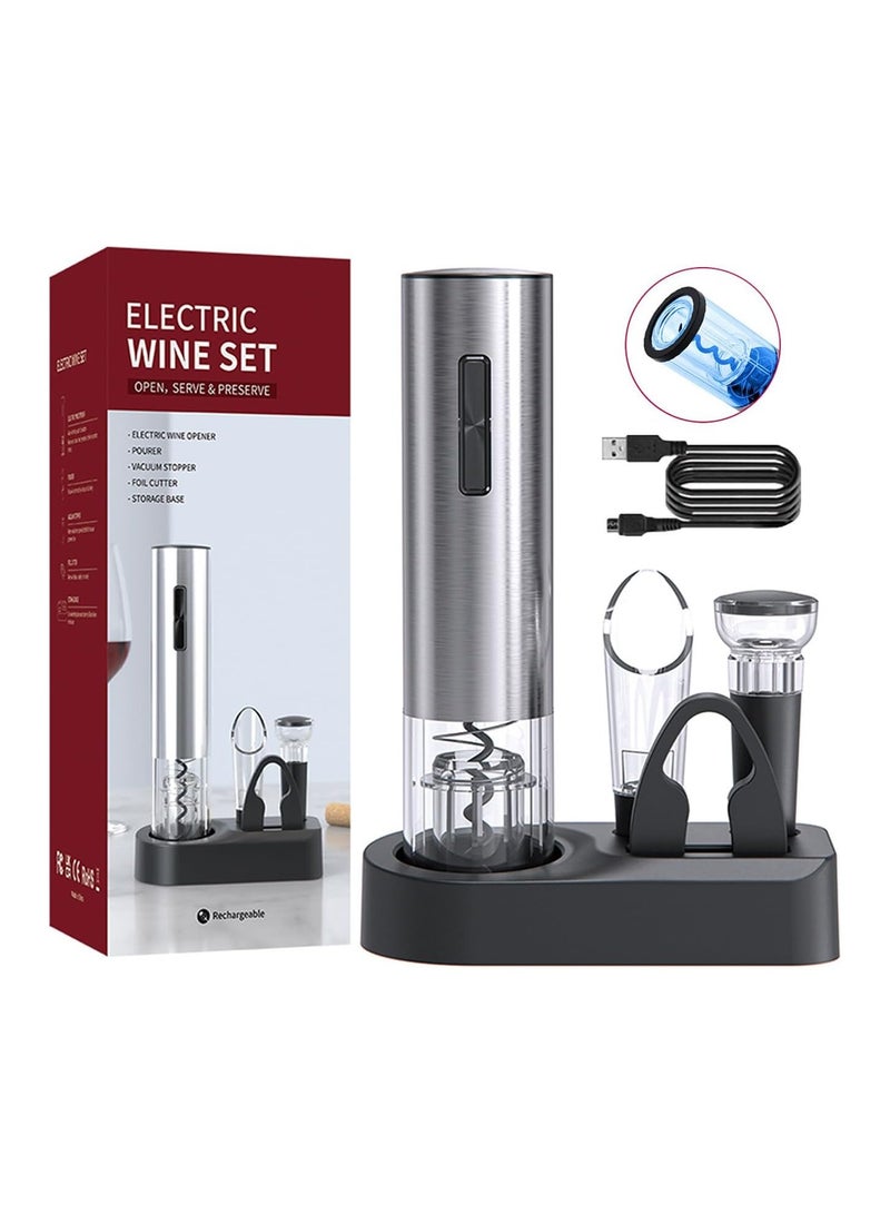 SYOSI Wine Bottle Electric Opener Set, Rechargeable 5 in 1 Automatic Wine Bottle Opener with Vacuum Stopper, Pourer, and Foil Cutter, Ideal Gift for Wine Lovers - Image 1