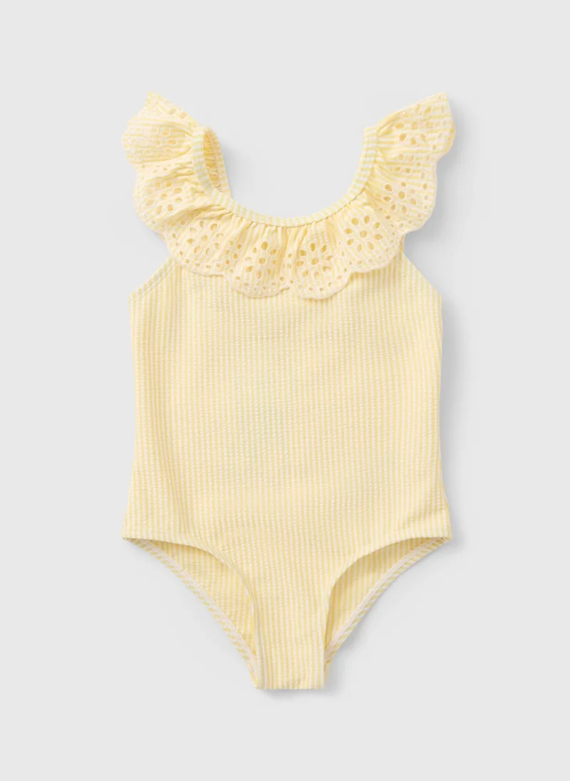 Girls Yellow Broderie Swimming Costume