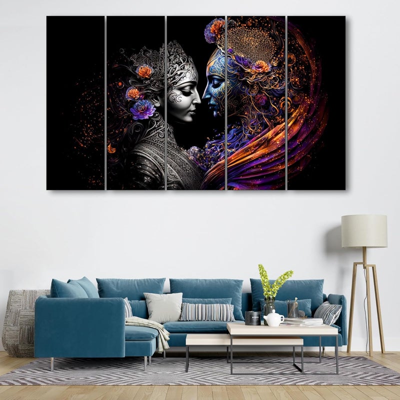 The Castle Decor Radha Krishna Wall Painting for Living Room Big Size Radha Krishna Painting Wall Decor for Bedroom Office Hotels Peaceful Digital Painting Wooden Framed for Gifting 27x48 inch