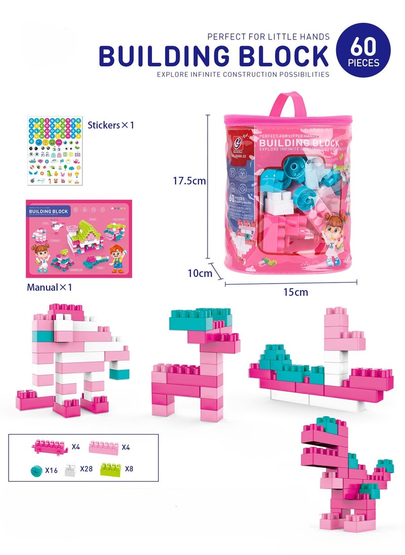 Building Blocks Girls (60 piece) Pink Block Bricks Toy  - Image 4