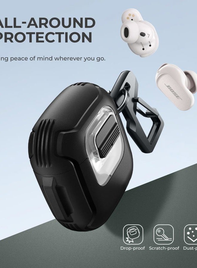 Dexnor for Bose QuietComfort Earbuds II Case (2022) & Bose QuietComfort Ultra Earbuds Case (2023), Secure Lock Clip Rugged Case Shockproof Protective Cover with Carabiner & Keyring for Men Women Black - Image 3