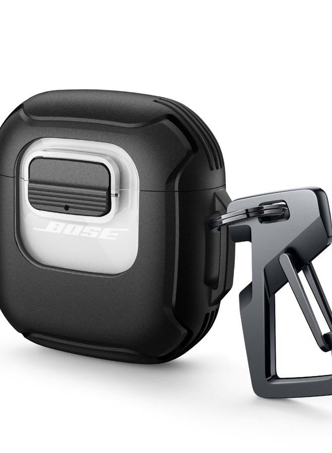 Dexnor for Bose QuietComfort Earbuds II Case (2022) & Bose QuietComfort Ultra Earbuds Case (2023), Secure Lock Clip Rugged Case Shockproof Protective Cover with Carabiner & Keyring for Men Women Black - Image 1