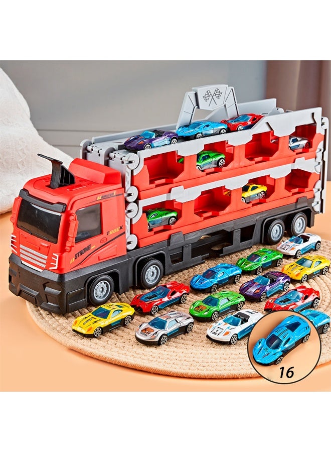 I LOVE KIDS Folding Ejection Race Truck,16 PCS Alloy Cars,Transport Container Trucks,207 CM,Gifts For Boys 3+ Years - Image 1