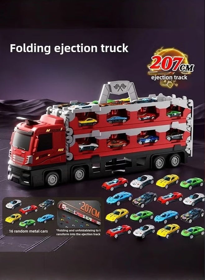 I LOVE KIDS Folding Ejection Race Truck,16 PCS Alloy Cars,Transport Container Trucks,207 CM,Gifts For Boys 3+ Years - Image 5