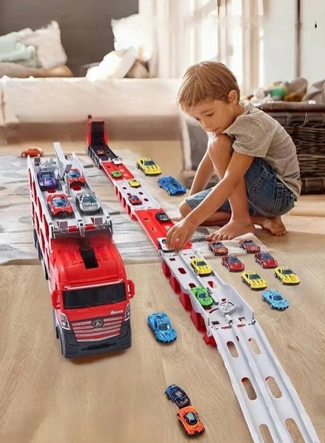 I LOVE KIDS Folding Ejection Race Truck,16 PCS Alloy Cars,Transport Container Trucks,207 CM,Gifts For Boys 3+ Years - Image 2