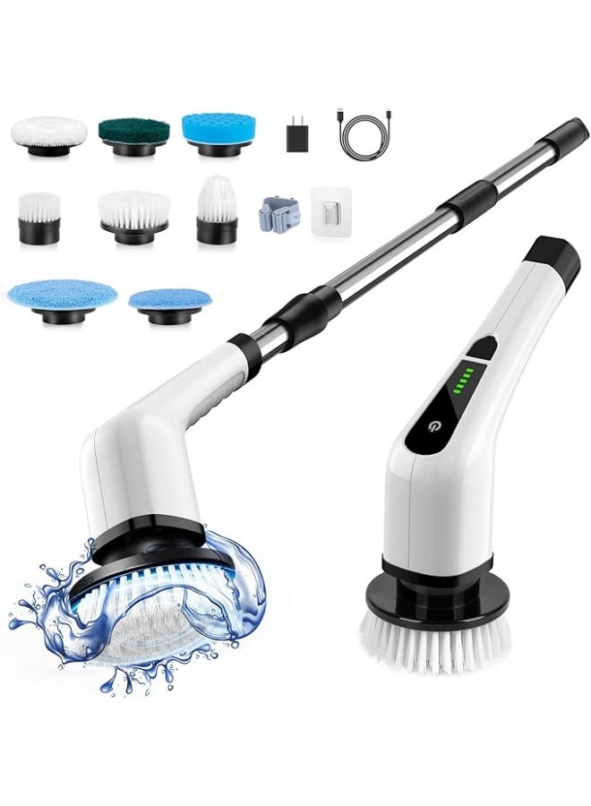 Electric Spin Scrubber, Cordless Cleaning Brush, Shower Scrubber with 9 Brush Heads, Power Scrubber 2 Speeds with Adjustable Extension Handle, IPX7 Waterproof for Bathtub Floor Bathroom Shower Bathtub Glass Car - Image 1