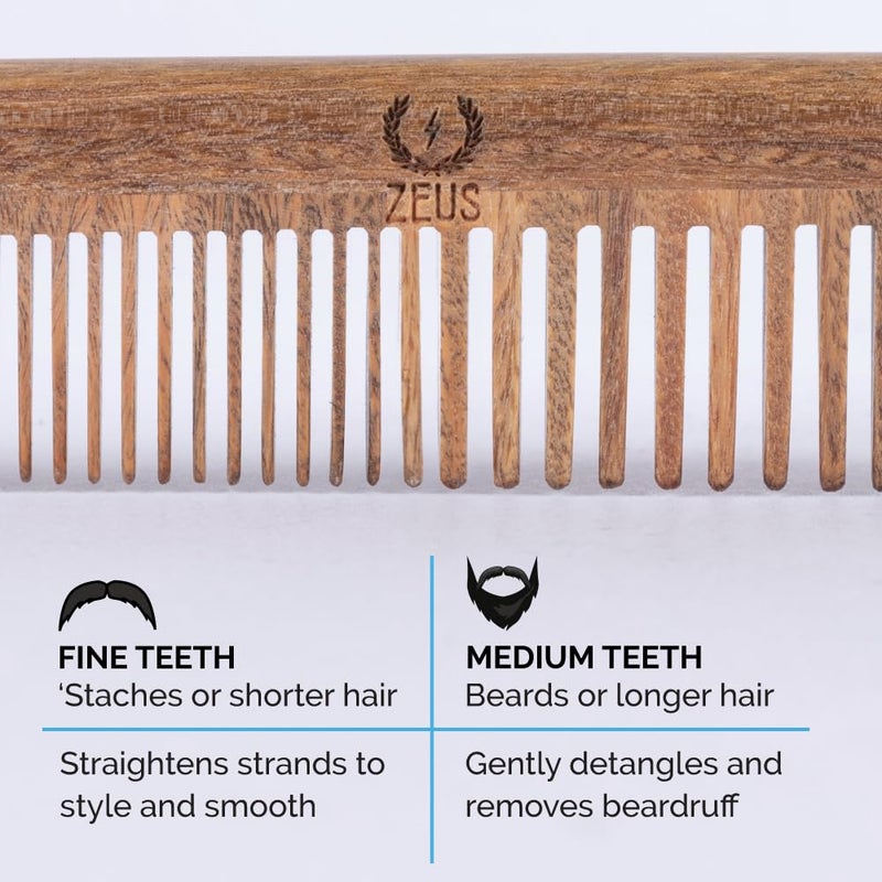 ZEUS Sandalwood Beard & Mustache Comb for Men with Leather Case, Handmade Anti-Static Saw-Cut Wood Comb for Grooming (L31) - Image 4