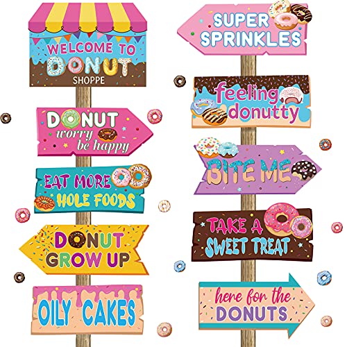 Jetec 20 Pieces Donut Party Directional Signs Welcome Sign Outdoor Yard Sign Lawn Candyland Decoration Two Sweet and Donut Grow up Birthday Themes for Party Baby Shower Photo Prop Supplies - Image 1