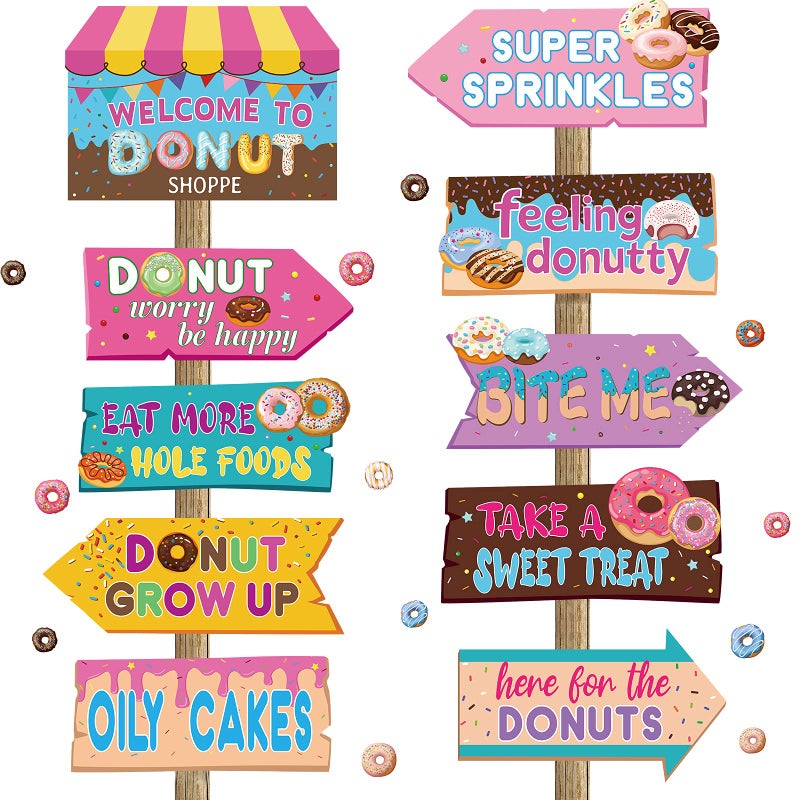 Jetec 20 Pieces Donut Party Directional Signs Welcome Sign Outdoor Yard Sign Lawn Candyland Decoration Two Sweet and Donut Grow up Birthday Themes for Party Baby Shower Photo Prop Supplies - Image 2