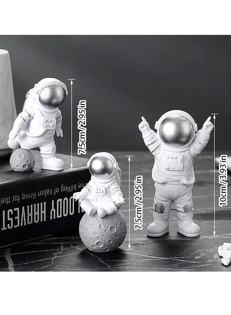 SYOSI 3 Pcs Astronaut Figurines Cake Topper Outer Space Spaceman Action Figure Statue Tabletop Ornament Miniature Astronaut Figures for Outer Space Birthday Cake Decoration Silver - Image 5