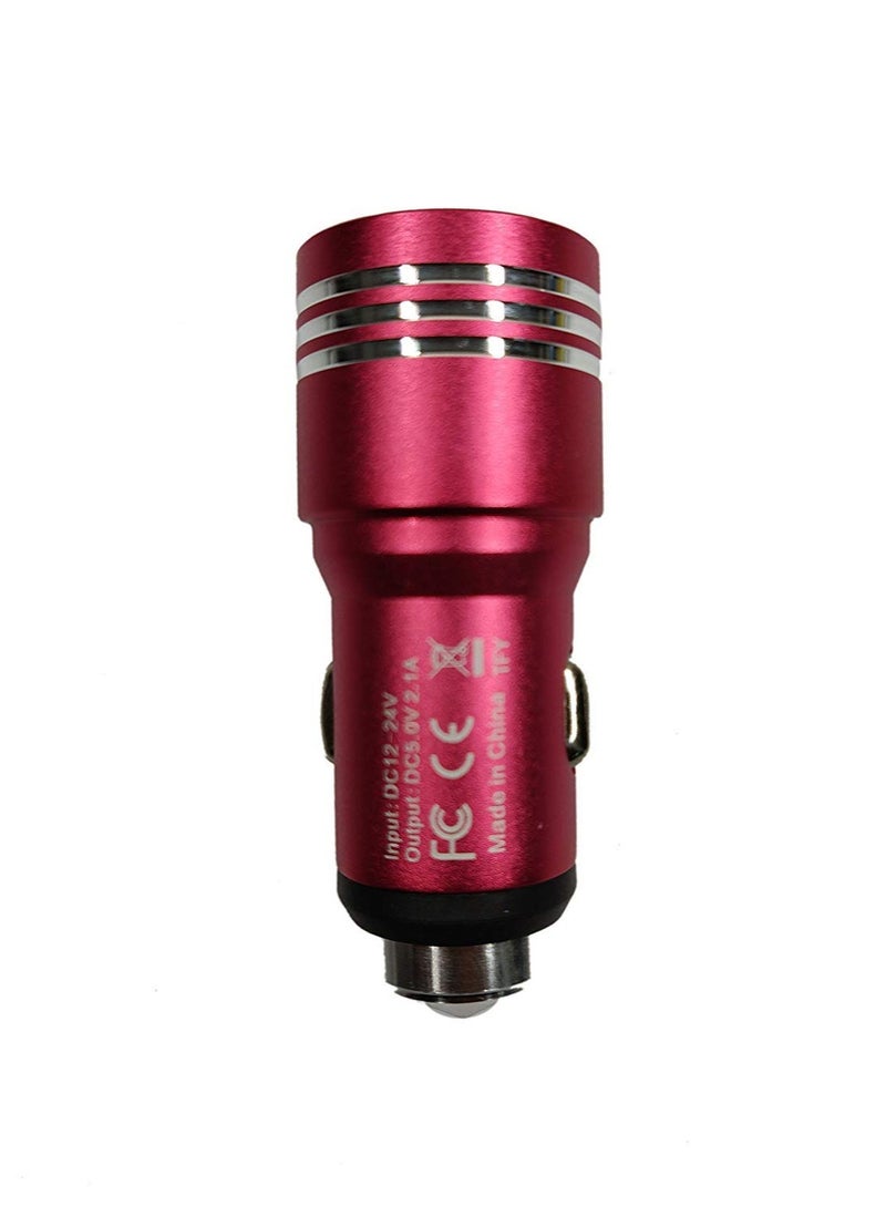Dual Usb Metal Alloy Car Charger Adapter With Emergency Safety Hammer Function Red - Image 2
