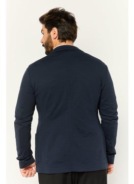 EMPORIO ARMANI Men Regular Fit Textured Formal Blazer, Navy  - Image 4