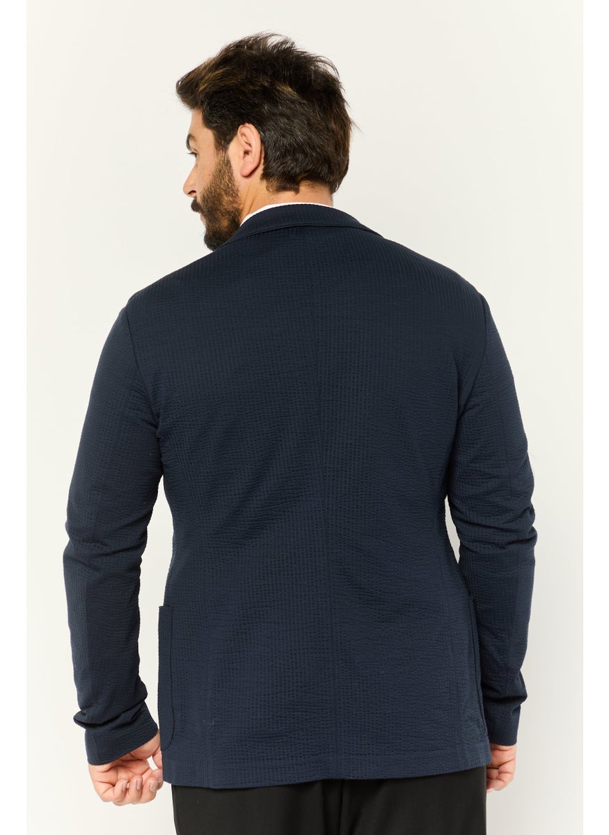EMPORIO ARMANI Men Regular Fit Textured Formal Blazer, Navy  - Image 4