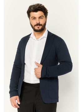 EMPORIO ARMANI Men Regular Fit Textured Formal Blazer, Navy  - Image 1