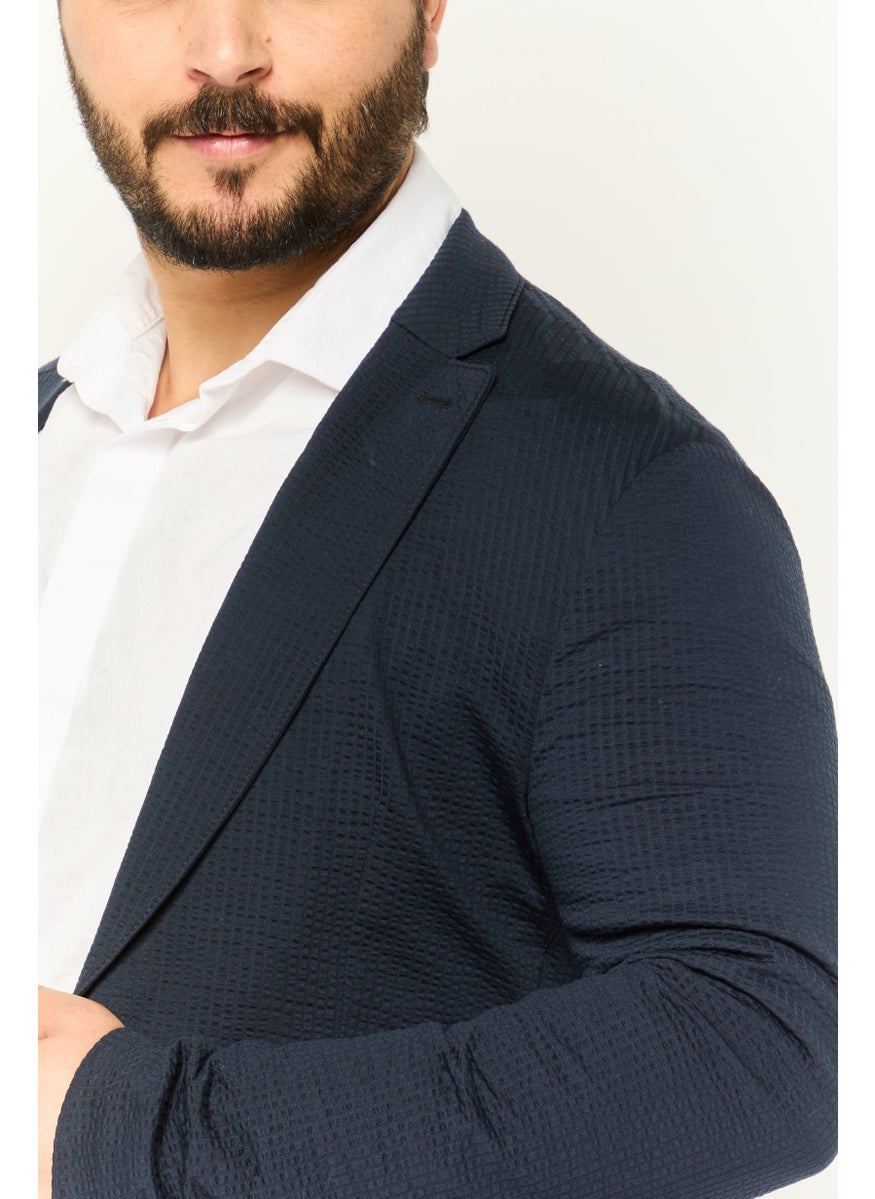 EMPORIO ARMANI Men Regular Fit Textured Formal Blazer, Navy  - Image 3