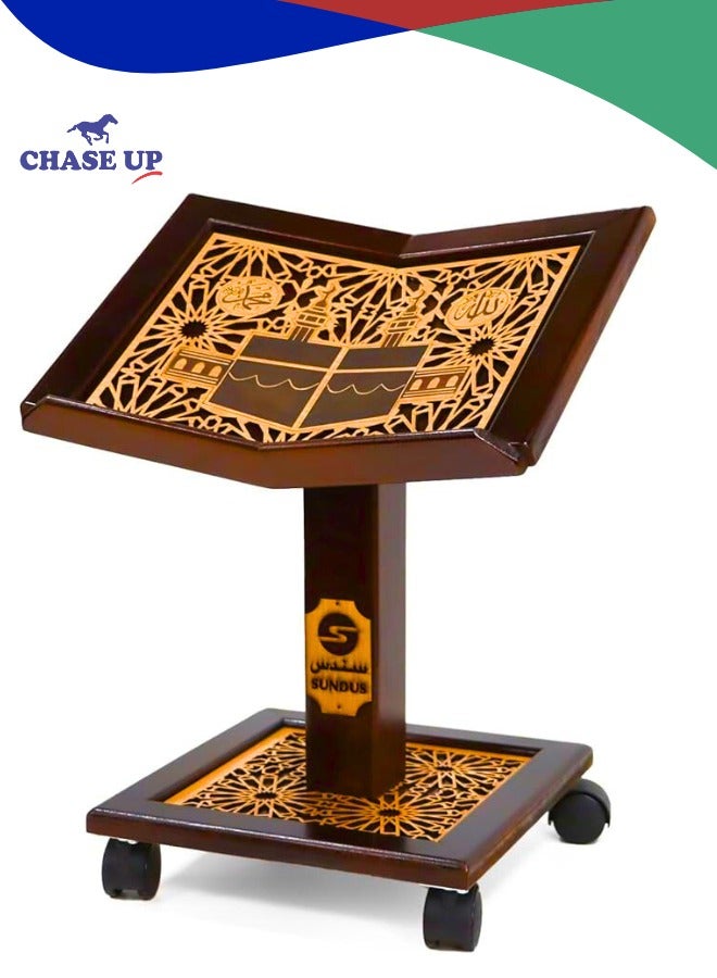 Chase Up Al-Haram Al-Makki Quran Stand – Foldable Wooden Book Stand for Ground Sitting, Ideal for Home & Mosque - Image 1