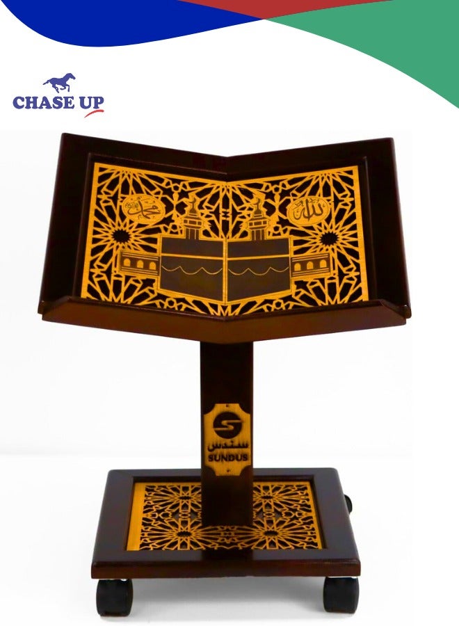 Chase Up Al-Haram Al-Makki Quran Stand – Foldable Wooden Book Stand for Ground Sitting, Ideal for Home & Mosque - Image 2