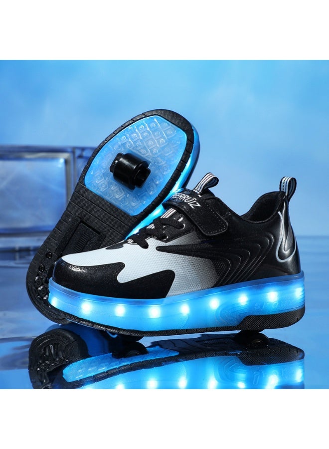 Kids Rechargeable LED Light-Up Roller Skates - Dual-Wheel Design